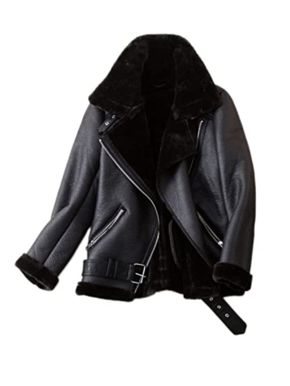 Faux Suede Faux Shearing Moto Jacket Thick Lined Parka Winter Coat